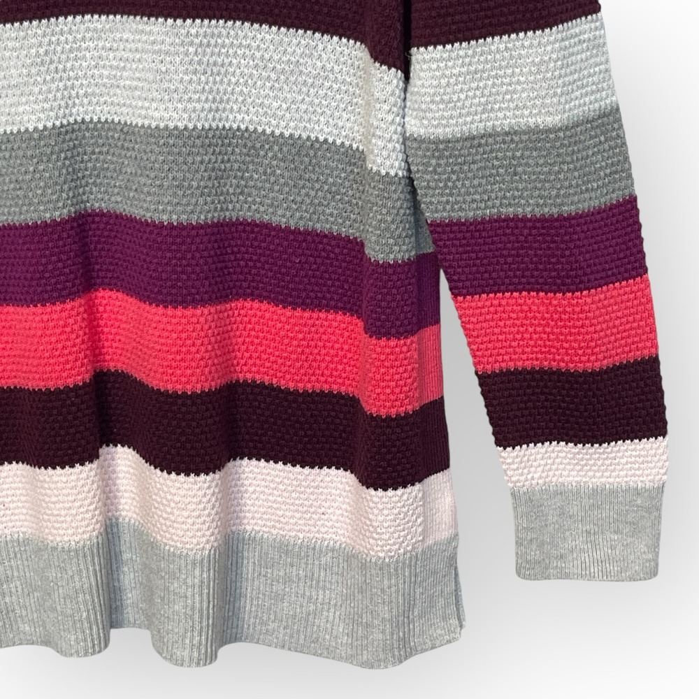 Gap Womens XXL MultiColor Striped Waffle Knit Pullover Sweater Heather Grey Pink - Picture 5 of 11